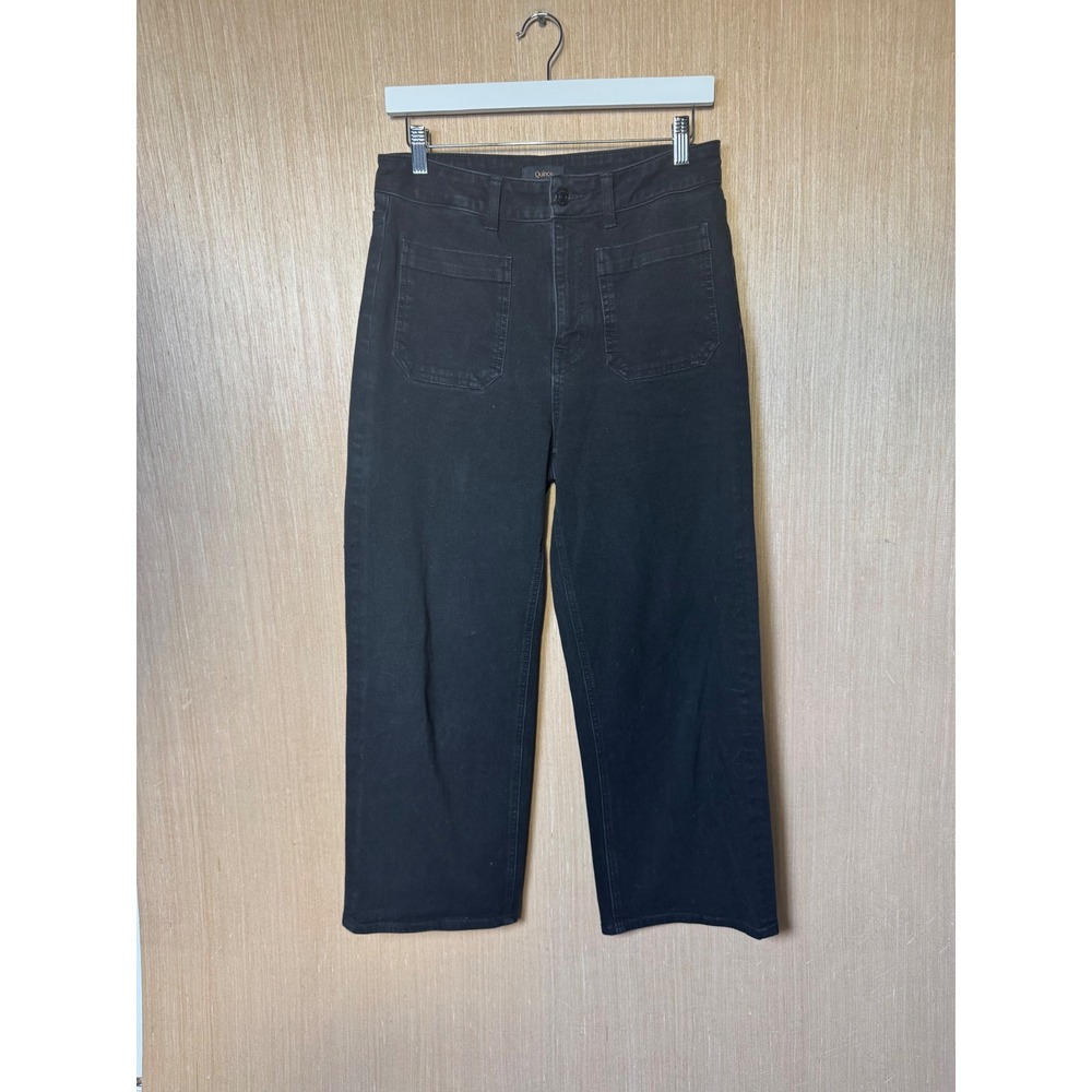 Quince Black High Rise Wide Leg Carpenter Patch Pocket Pants Womens 30 Cropped